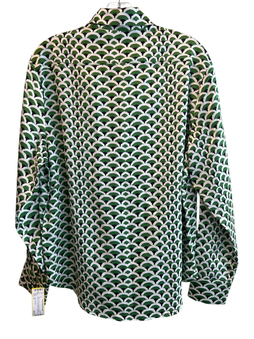 Cynthia Rowley Size M Green & White 100% Silk Collared Button Up Long Sleeve Top Green & White / M