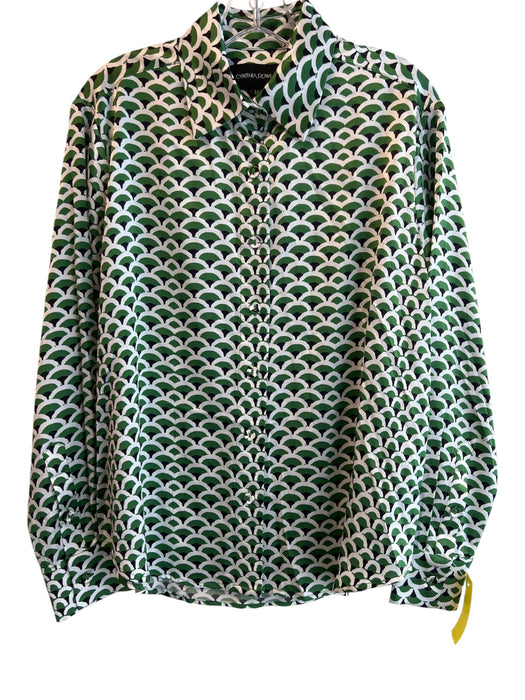Cynthia Rowley Size M Green & White 100% Silk Collared Button Up Long Sleeve Top Green & White / M
