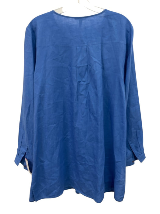 Eileen Fisher Size M Blue Linen Long Sleeve Buttons Midi Dress — Labels Resale Boutique