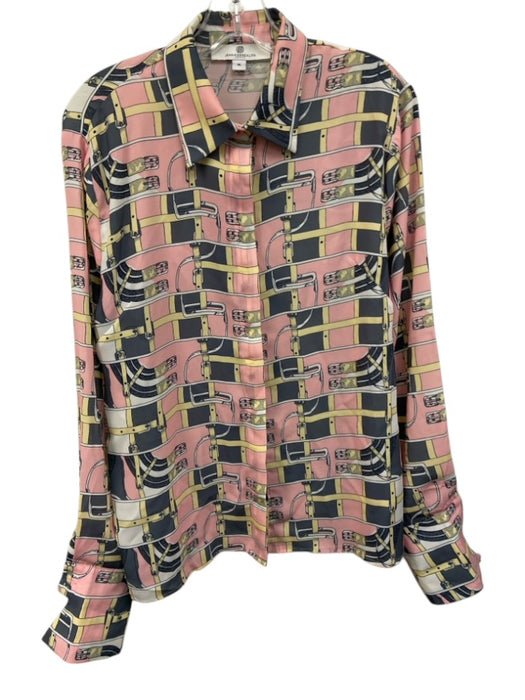 Jean Pierre Klifa Size XL Pink, Gray, Yellow Polyester Buckle Print Top Pink, Gray, Yellow / XL