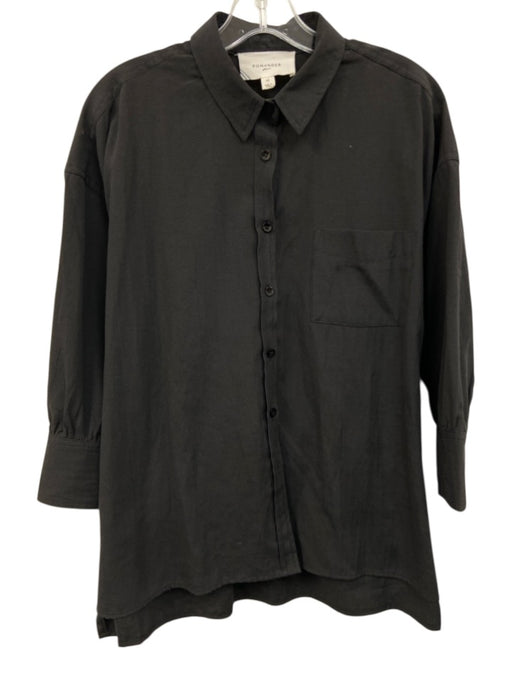 Pomander Place Size M Black Cotton Blend Long Sleeve pocket Button Down Top Black / M