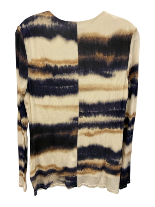 Reiss Size 10 Cream, Blue, Brown Wool Blend Stripe Ruched Front Long Sleeve Top Cream, Blue, Brown / 10