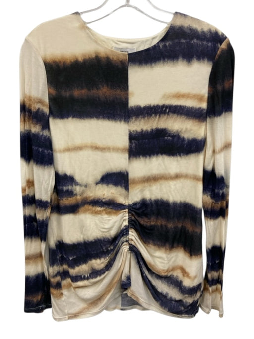 Reiss Size 10 Cream, Blue, Brown Wool Blend Stripe Ruched Front Long Sleeve Top Cream, Blue, Brown / 10