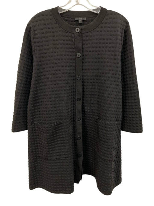 COS Size M Black Cotton Blend Squares Button Down Round Neck Cardigan Black / M