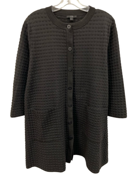 COS Size M Black Cotton Blend Squares Button Down Round Neck Cardigan Black / M