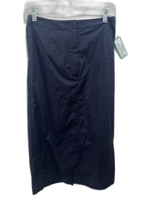 TWP Size 4 Navy Blue Cotton Zip Fly Back Slit Midi Skirt Navy Blue / 4