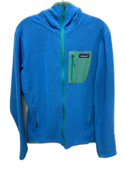Patagonia Size M Blue & Green Polyester Zip Up Pockets hood Men's Sweater Blue & Green / M