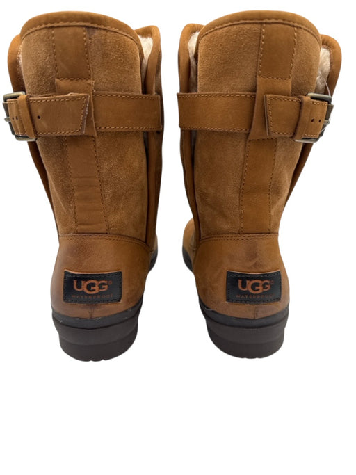 Ugg Shoe Size 7 Tan Brown Sheep Leather Shearling Ombre Buckle Mid Calf Boots Tan Brown / 7