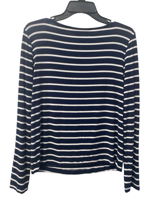 Amour Vert Size S Navy & white Long Sleeve Stripe pull over Button Detail Top Navy & white / S