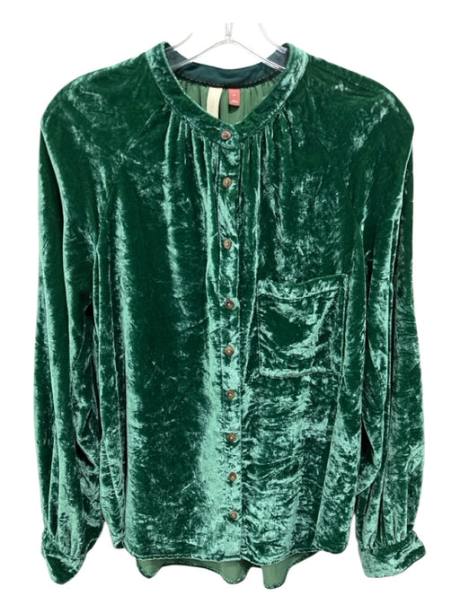Pilcro Size M Emerald Green Viscose Blend Long Sleeve Crushed Velvet Top Emerald Green / M