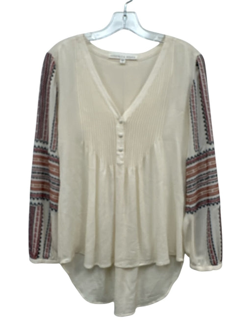 Veronica Beard Size 6 Cream & Multi Silk Button Detail Hi Low Top Cream & Multi / 6