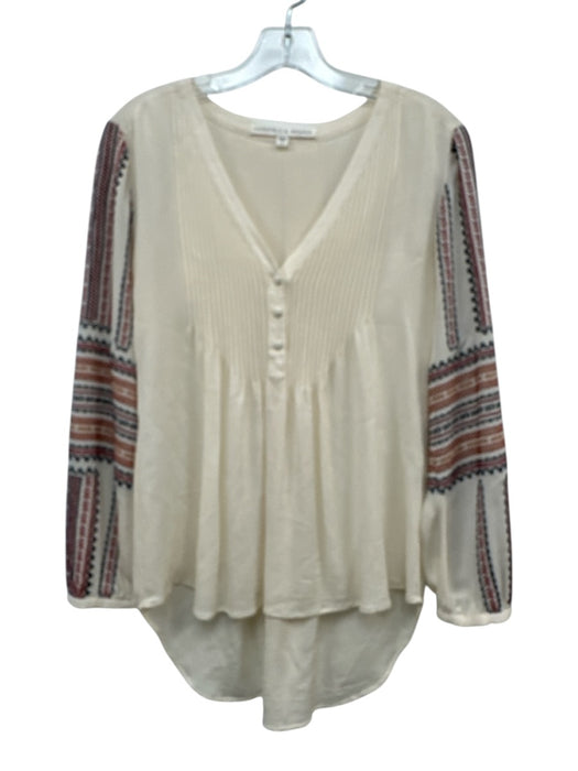 Veronica Beard Size 6 Cream & Multi Silk Button Detail Hi Low Top Cream & Multi / 6