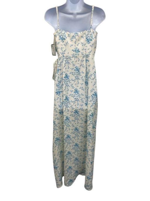 BHLDN Size 6 White & Blue Wrap Floral Print Sleeveless Dress White & Blue / 6