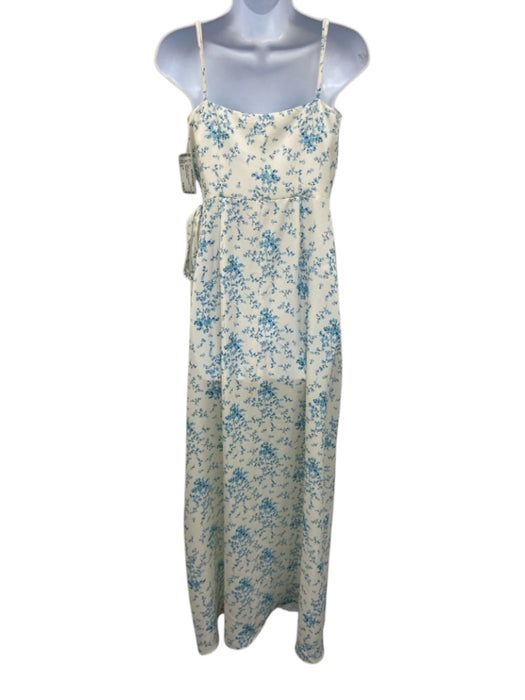 BHLDN Size 6 White & Blue Wrap Floral Print Sleeveless Dress White & Blue / 6