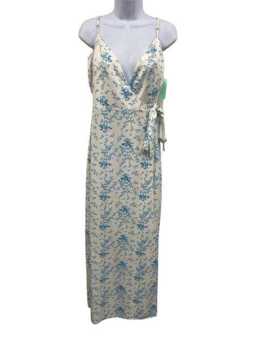BHLDN Size 6 White & Blue Wrap Floral Print Sleeveless Dress White & Blue / 6