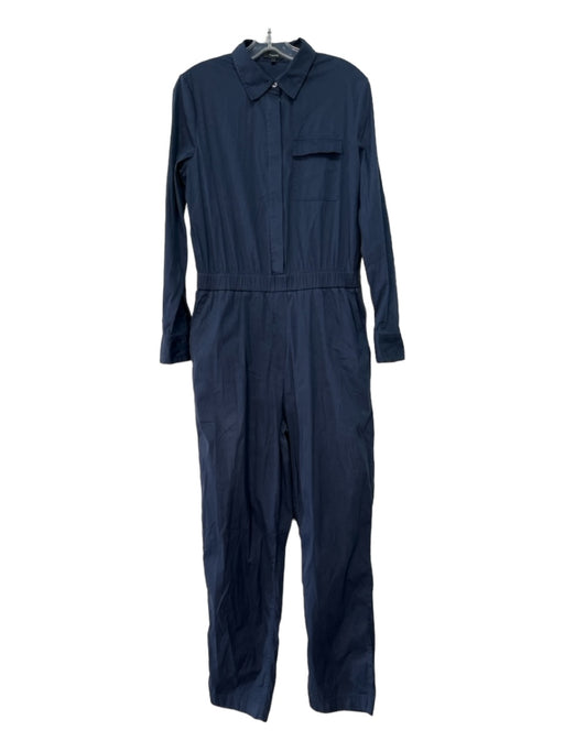 Theory Size M Navy Blue Cotton Blend Button Down Collar Long Sleeve Jumpsuit Navy Blue / M
