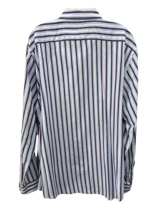 Saks Fifth Ave Size XL Purple & Multi Print Cotton Striped Long Sleeve Shirt Purple & Multi Print / XL