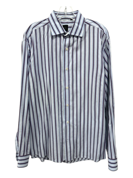 Saks Fifth Ave Size XL Purple & Multi Print Cotton Striped Long Sleeve Shirt Purple & Multi Print / XL