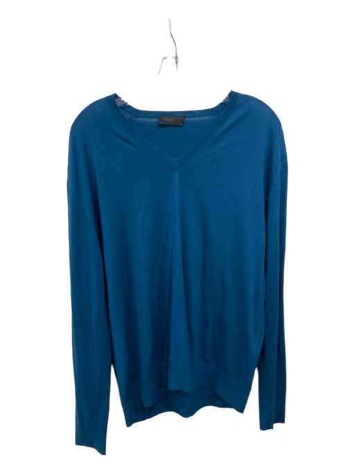 Prada Size XL/50 Teal Blue Virgin Wool V Neck Long Sleeve Thin Knit Sweater Teal Blue / XL/50