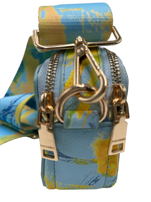 AH DORNED Light Blue, Yellow, Green Leather Rectangle Abstract Crossbody Bag Light Blue, Yellow, Green / Small