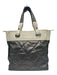 Chanel Gray & White Coated Canvas Leather Silver Tone Hardware Zip closure Bag Gray & White