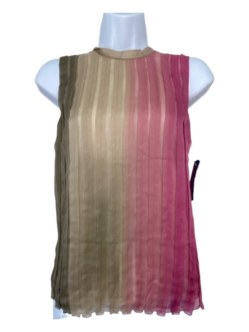 Prada Size 38 Pink Green Beige Silk Pleated Sleeveless Back Tie Sheer Top Pink Green Beige / 38