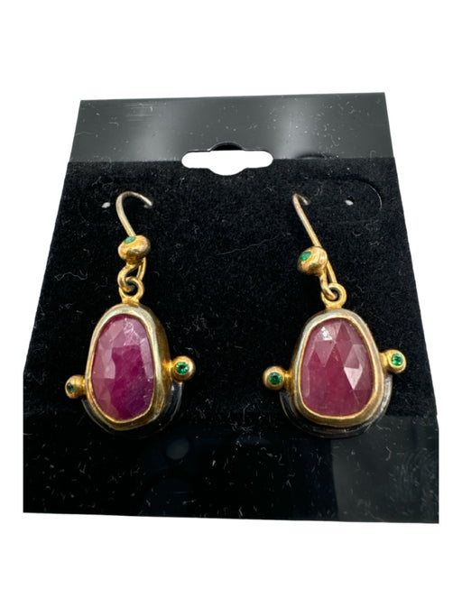 Serez Gold Purple Green Sterling Silver Hook and Zip Dangle Stone Earrings Gold Purple Green