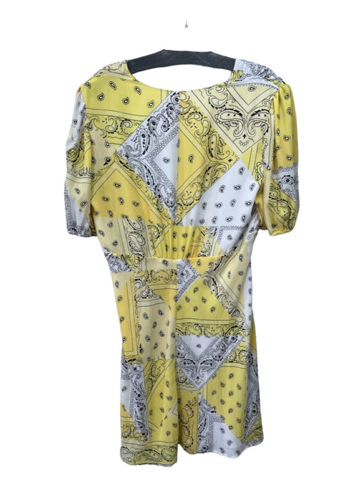 Staud Size 12 Yellow & White Polyester Blend Bandana Print V Neck Dress Yellow & White / 12