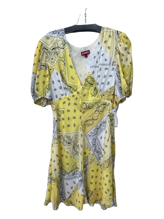 Staud Size 12 Yellow & White Polyester Blend Bandana Print V Neck Dress Yellow & White / 12