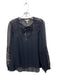 Rebecca Taylor Size 8 Black Silk Long Sleeve Lace Trim Pintuck V Neck Top Black / 8