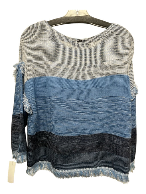 St John Size M Blue & White Wool Blend Frayed Detail Stripe Detail Sweater Blue & White / M