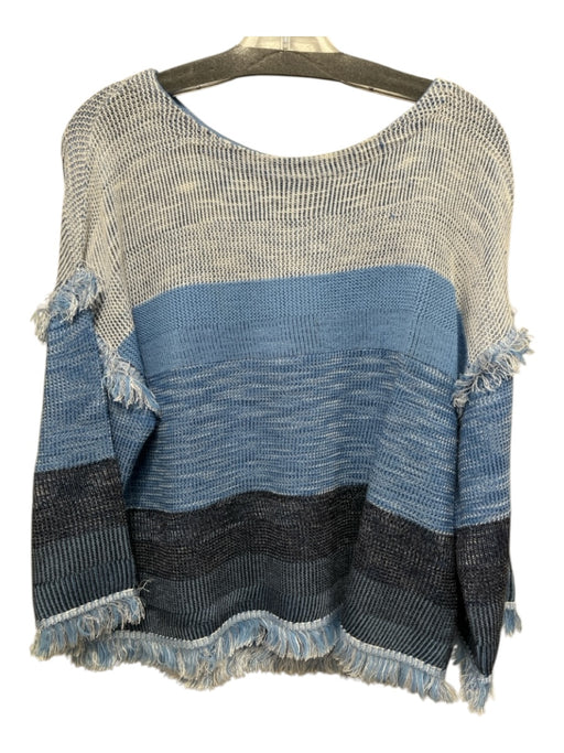 St John Size M Blue & White Wool Blend Frayed Detail Stripe Detail Sweater Blue & White / M