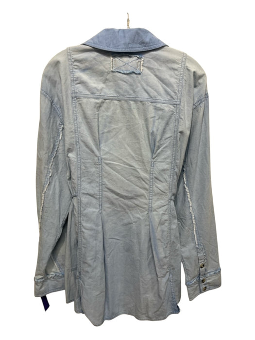 We The Free Size Large Light Wash Cotton Long Sleeve Fringe Button Front Top Light Wash / Large