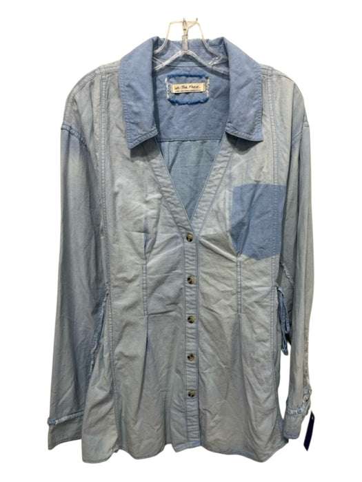 We The Free Size Large Light Wash Cotton Long Sleeve Fringe Button Front Top Light Wash / Large