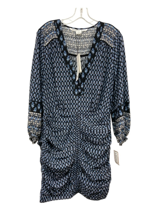 Veronica Beard Size 10 Black & Blue Silk Blend Long Balloon Sleeve Floral Dress Black & Blue / 10