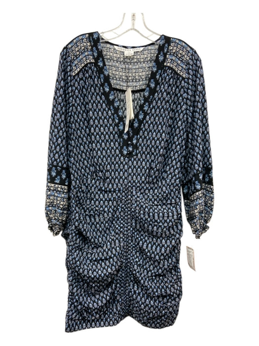 Veronica Beard Size 10 Black & Blue Silk Blend Long Balloon Sleeve Floral Dress Black & Blue / 10