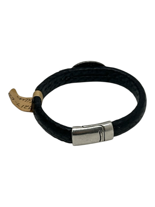 Black & Silver Python Leather Melee Diamonds Oval Magnetic Close Bracelet Black & Silver