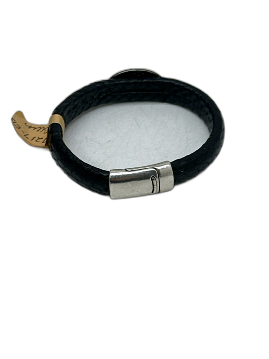 Black & Silver Python Leather Melee Diamonds Oval Magnetic Close Bracelet Black & Silver