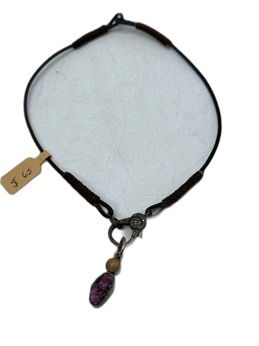 No Brand brown, purple, multi Leather Agate Pave Diamonds Hook clasp Necklace brown, purple, multi