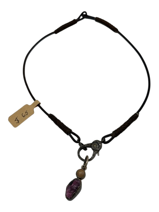 No Brand brown, purple, multi Leather Agate Pave Diamonds Hook clasp Necklace brown, purple, multi