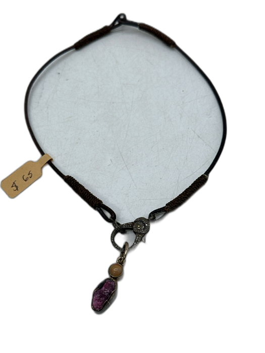 No Brand brown, purple, multi Leather Agate Pave Diamonds Hook clasp Necklace brown, purple, multi