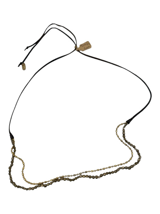 Sundance Brown & Gold Leather Beaded Slide Closure 2 Strand Necklace Brown & Gold