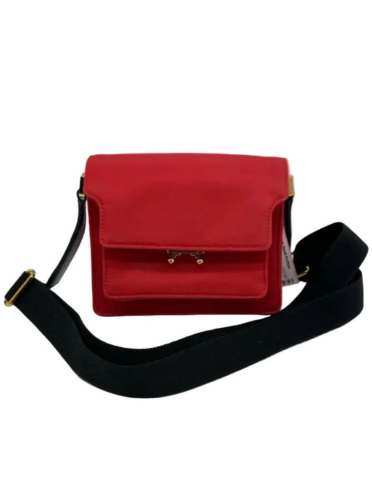 Marni Red & Black Polyester Blend Gold hardware Adjustable Strap Flap Bag