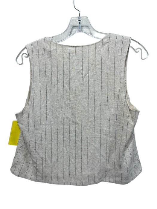 Rachel Zoe Size S Beige & Black Rayon Blend Pinstripe Sleeveless Tie Front Top Beige & Black / S