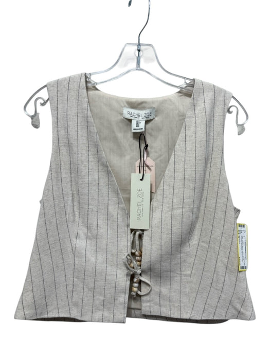 Rachel Zoe Size S Beige & Black Rayon Blend Pinstripe Sleeveless Tie Front Top Beige & Black / S