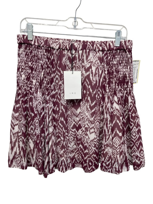 IRO Size 40 White & Burgundy Viscose Elastic Waistband Smocked Detail Mini Skirt White & Burgundy / 40