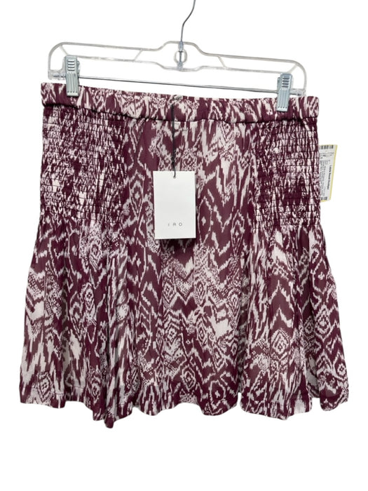IRO Size 40 White & Burgundy Viscose Elastic Waistband Smocked Detail Mini Skirt White & Burgundy / 40