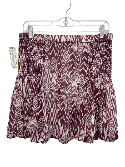 IRO Size 40 White & Burgundy Viscose Elastic Waistband Smocked Detail Mini Skirt White & Burgundy / 40