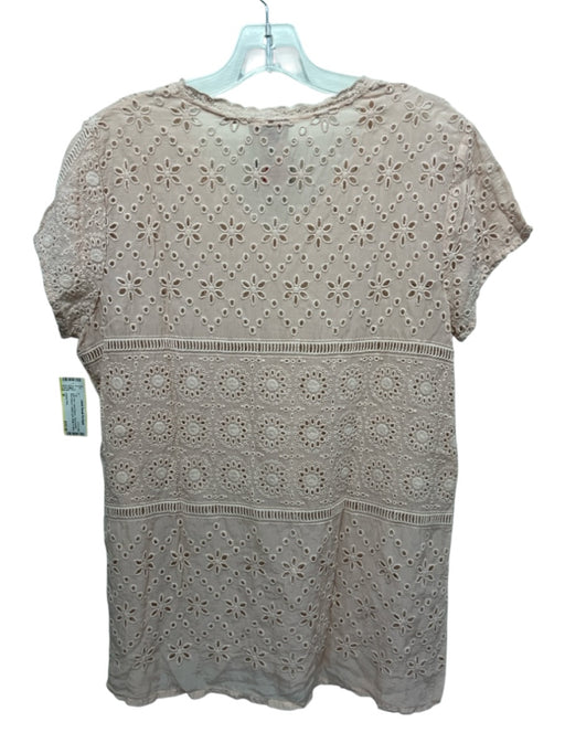 Johnny Was Size M Light Pink Cupra Rayon Floral Eyelet Short Sleeve V Neck Top Light Pink / M