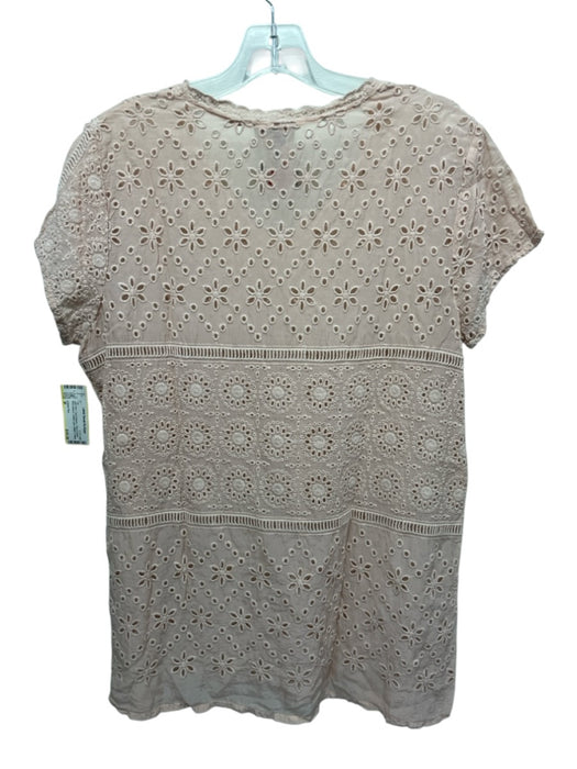 Johnny Was Size M Light Pink Cupra Rayon Floral Eyelet Short Sleeve V Neck Top Light Pink / M